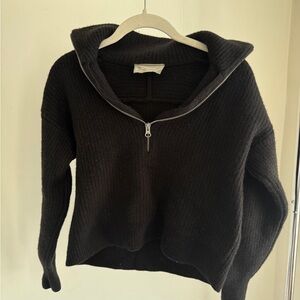 Everlane Black Half-Zip Ribbed Turtleneck Sweater